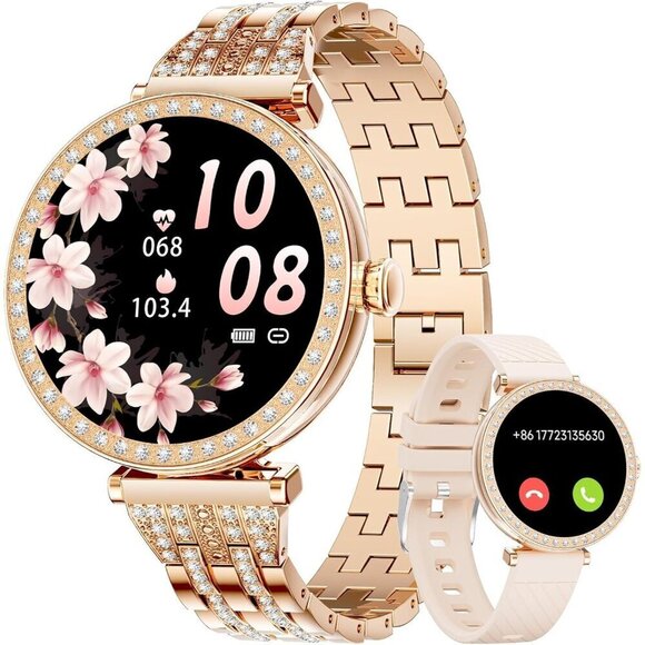 ✨ Lige Smart Watch Women Cream Diamond Fitness Tracker Bluetooth Calling Watch - Picture 1 of 7